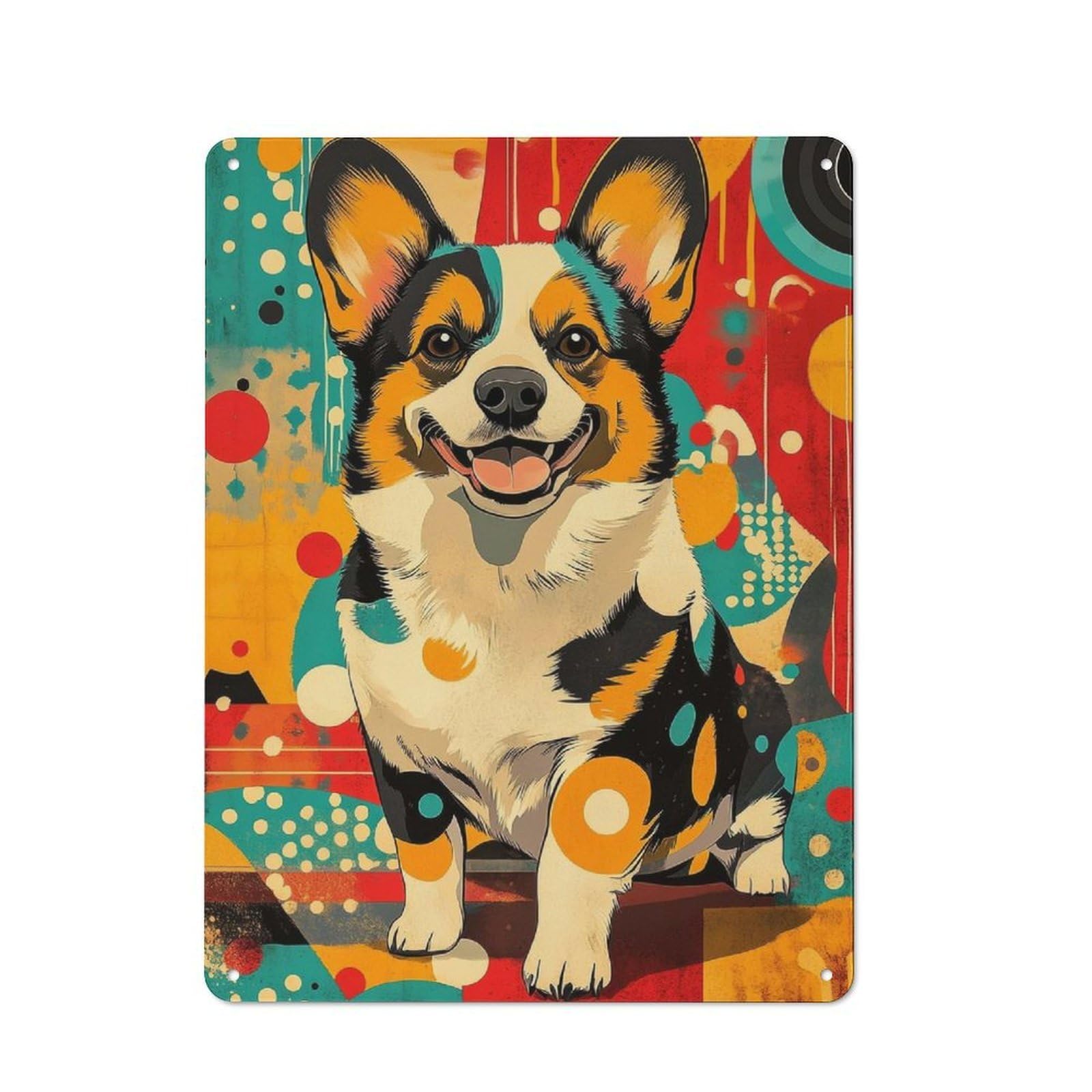 Junmoney Corgi In Retro Style Welsh Corgi Art Print - Retro Metal Plaque 40X30cm Featuring Vibrant And Abstract Dog Decor For Home Bar Wall, For Room Styling Across Home Bars And Entertaining Spaces