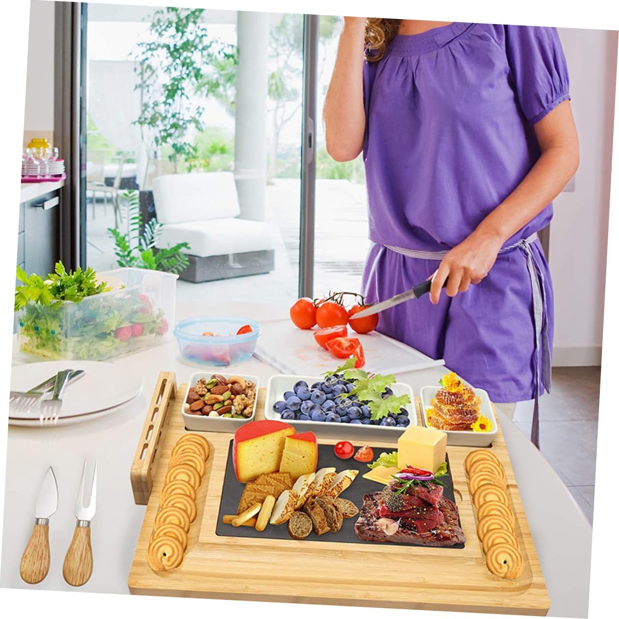 Elegant Cheese Board Bamboo Cutting Board Cheese Chopping Accessories for Parties for Family Friends