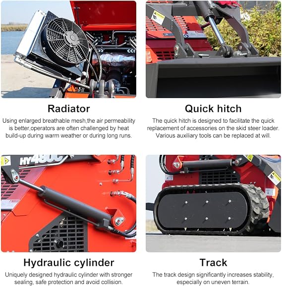 HY480C Mini Skid Steer Loader Stand-On Tracked 1234 lbs with Bucket | 23HP V-Twin Gas Engine, 3-Pump 3-Valve Hydraulic System, 1765 lbs Max Lift Capacity, Tracked Compact Utility Loader