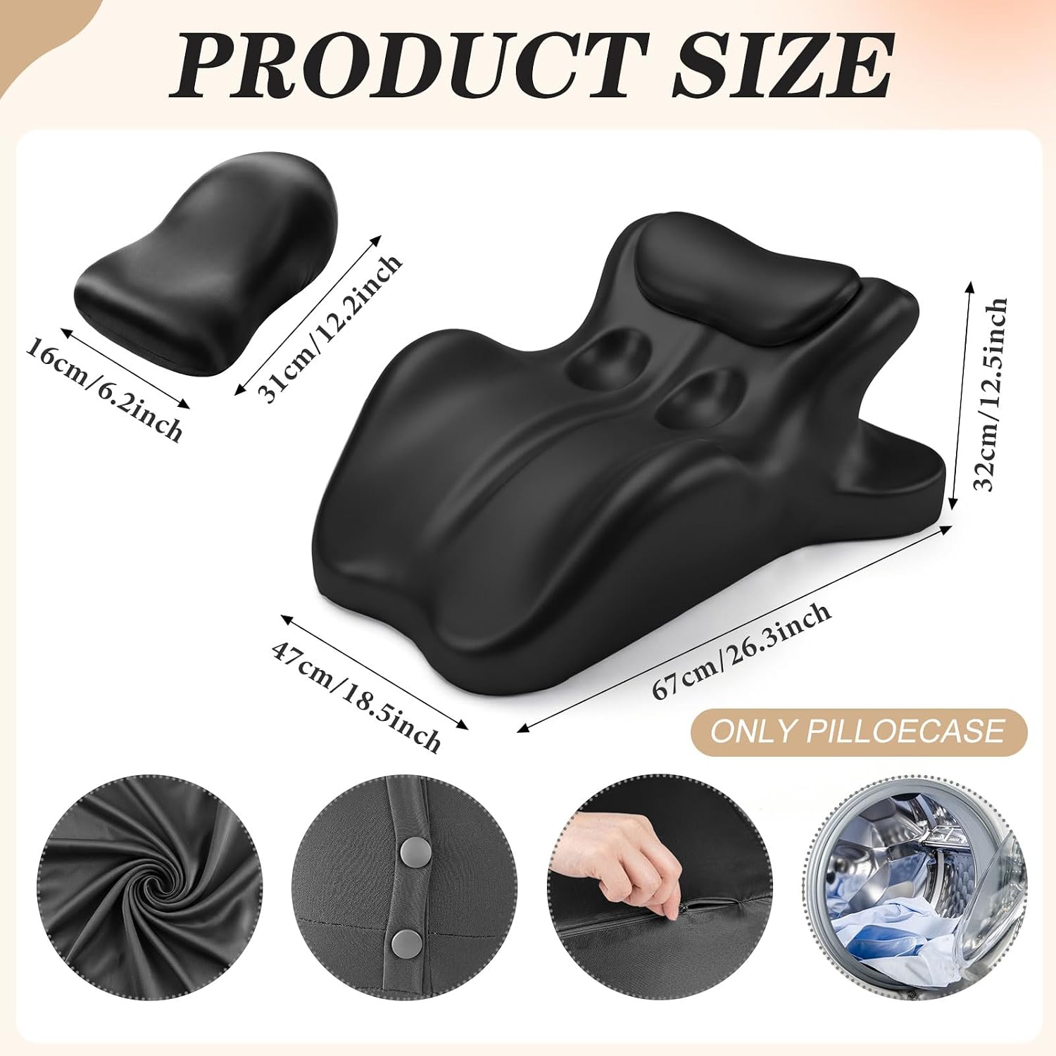 Hahafelt Satin Ergonomic Memory Foam Wedge Pillowcase with Zipper (Only Pillowcase) Sweet Spot Soft Pillow Cover 27°Angled Support for Neck Waist Multi-Position Support Bed Wedge (26.4 Inch,Black)