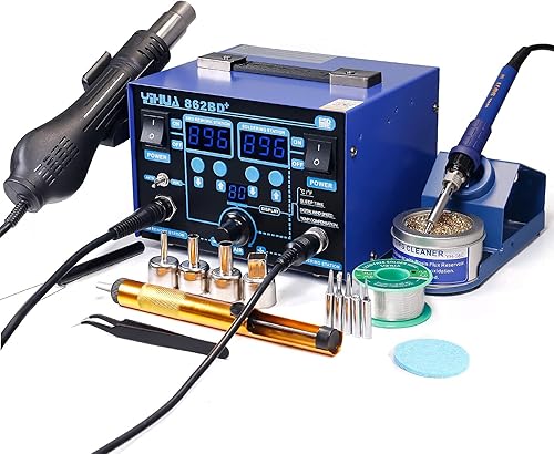 Miniatura 2 de YIHUA Paquete de estación profesional de soldadura y retrabajo 862BD+ con mango de repuesto YIHUA S118A para pistola de aire caliente (21 artículos)