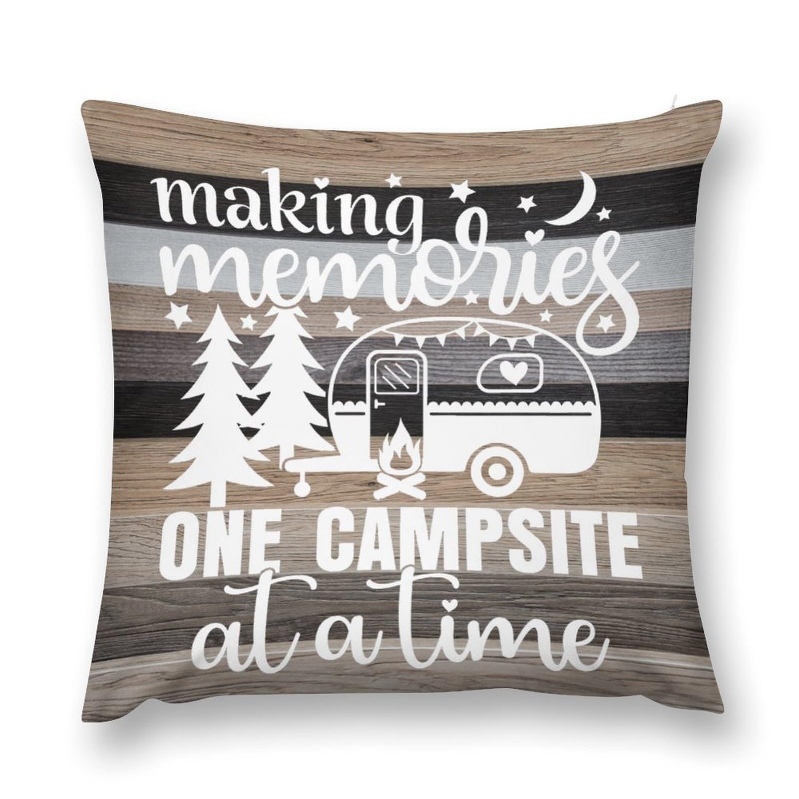 moderw Kids Camper Throw Pillow Cover Happy Camping RV Couch Sofa Pillowcases Travel Trailer Rustic Cabin Country Farmhouse Cushion Case Decoration for Home Bed 18x18inch