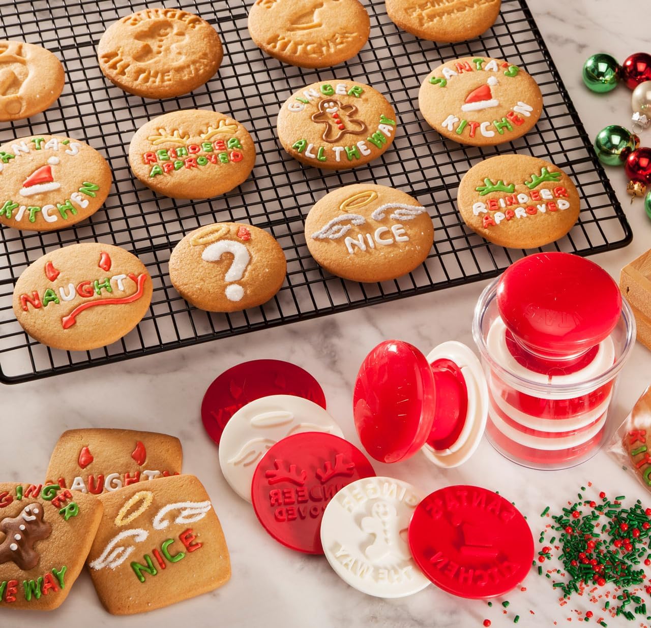 Hutzler Santa's Kitchen Holiday-Themed Cookie Stamps, Set of 6