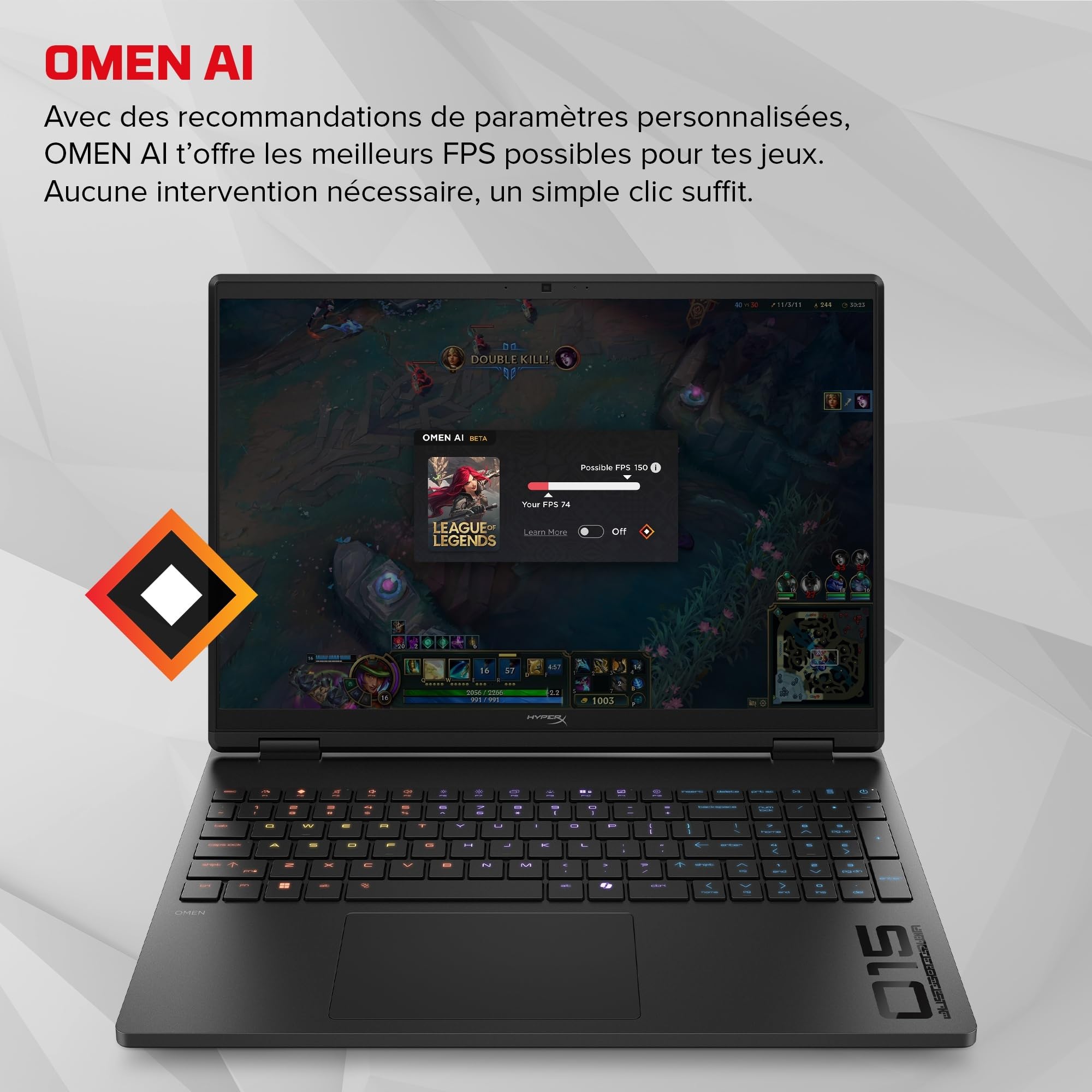 HP HyperX Omen 15-gb0702sf Ordinateur Portable Gaming 15.3" 2K IPS, PC Portable Gamer (Ryzen 7 260, RAM 16 Go, SSD 512 Go, RTX 5060 8GB VRAM, Windows 11), Laptop Noir, AZERTY