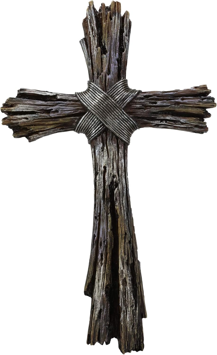 Ebros Rustic Faux Resin Driftwood Finish Crucifix Rugged Wall Cross Decor Plaque Vintage Art Hanging Sculpture 13.5" Tall Catholic Christian Accent Decorative Crosses