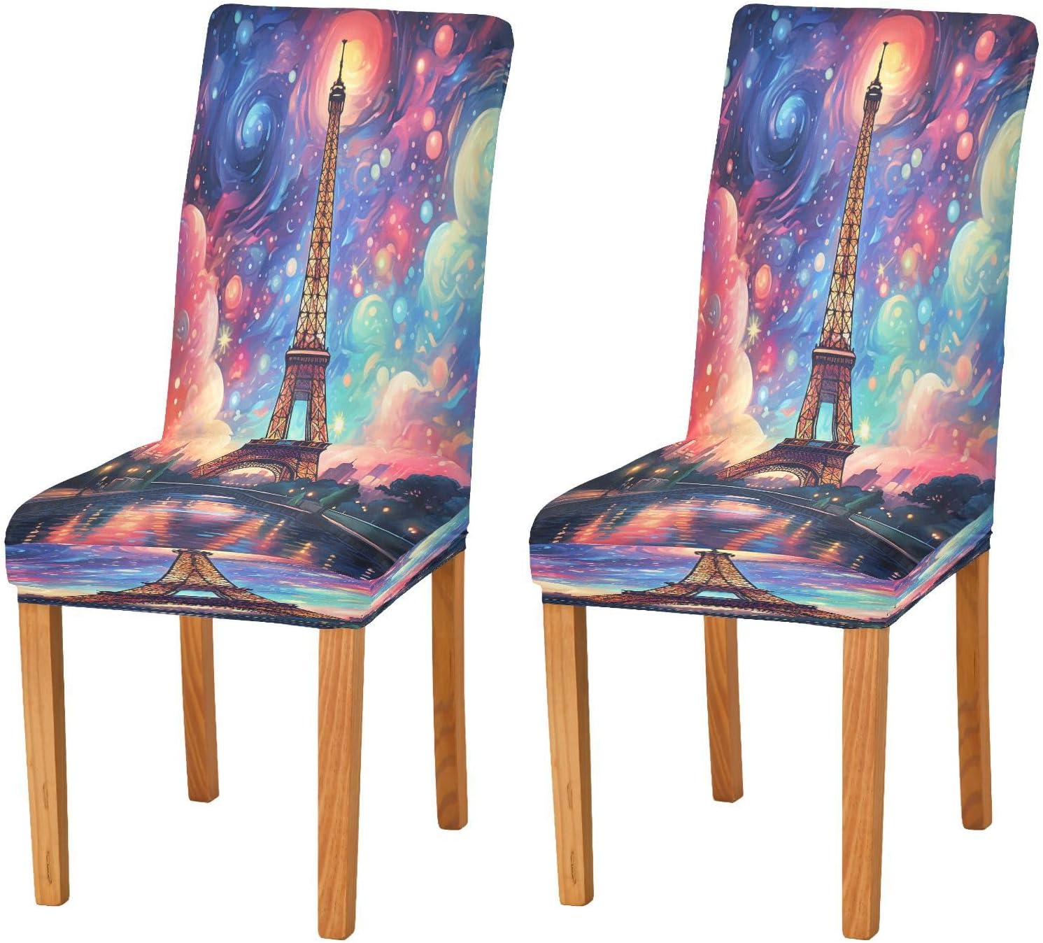 ALAZA Chair Covers for Dining Room, Paris Eiffel Tower Red Lips Print Stretch Chair Cover Sets Chair Protector Removable Washable for Ktichen Restaurant Hotel