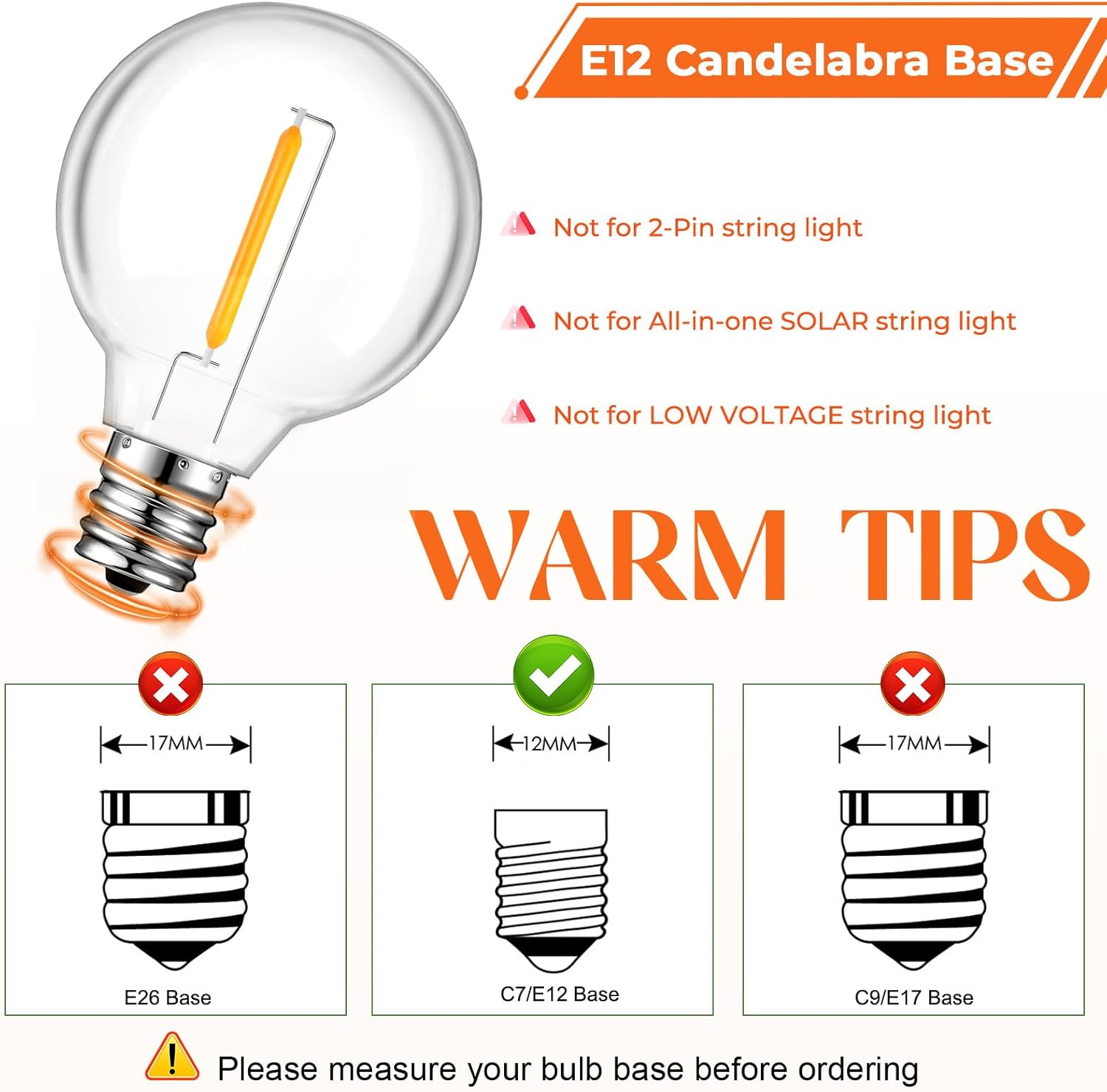 36 Pack G40 LED Replacement Bulbs, Shatterproof 1 Watt E12 LED Bulb for Outdoor Patio Garden Vintage String Lights, 2200K Warm White, Dimmable - Image 4