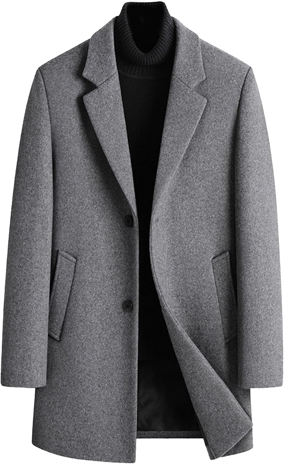 Men'S Wool Blend Double Breasted Pea Coat Classic Notched Collar Warm Woolen Coats Winter Buttons Outwear Jackets