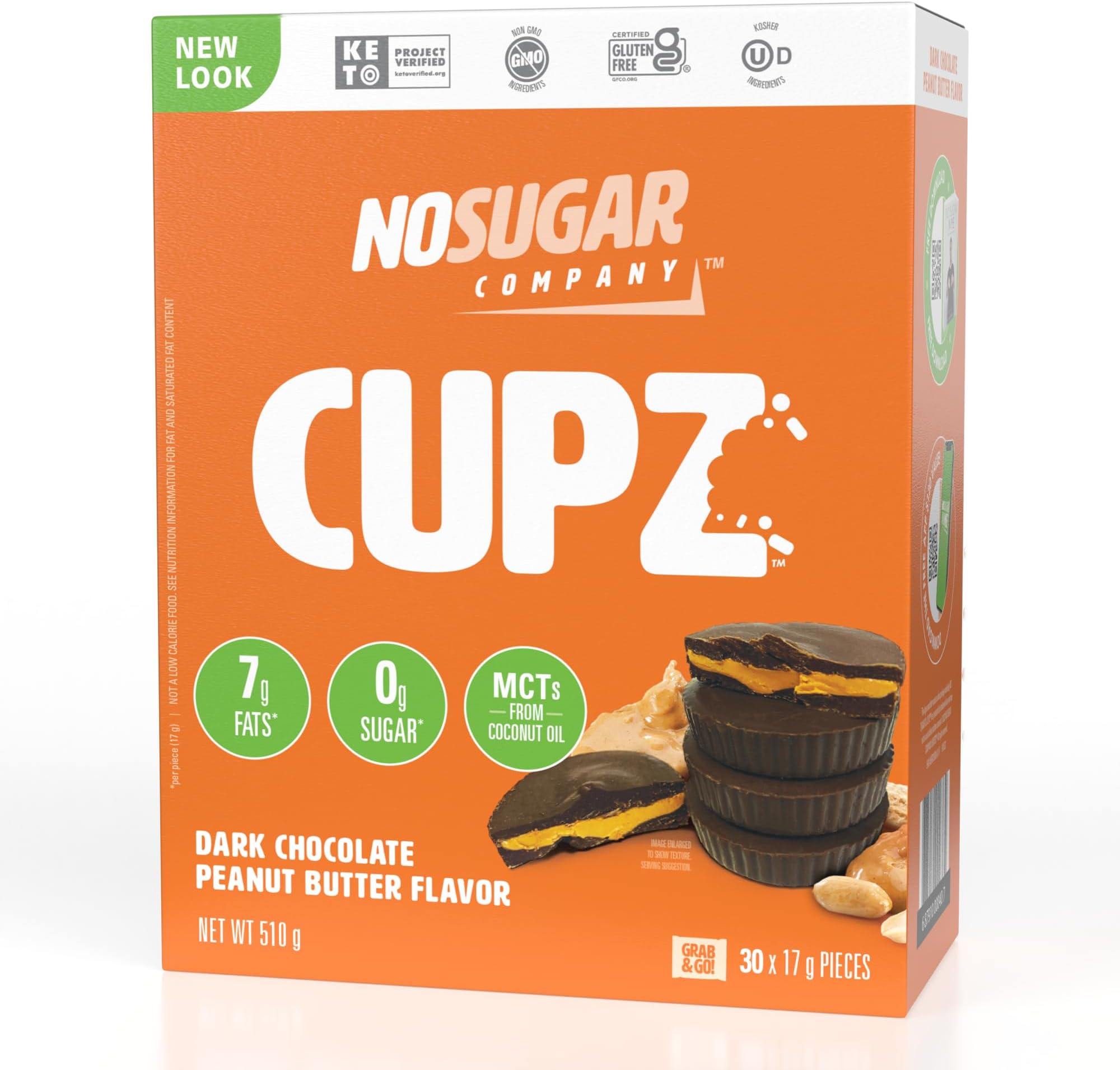 No Sugar Keto Peanut Butter Cups, 30 Cups, Diabetic safe treat, Low Net Carb (1g), Sugar Free (0g) Keto Fat Bomb Snacks with 7g Healthy Fat - Gluten Free, All Natural, Non-GMO