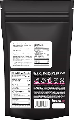 Miniatura 2 de b Polvo orgánico de bayas de aronia - Superalimento de chokeberry negro alto en antocianinas y polifenoles - Apoya el sistema inmunológico -