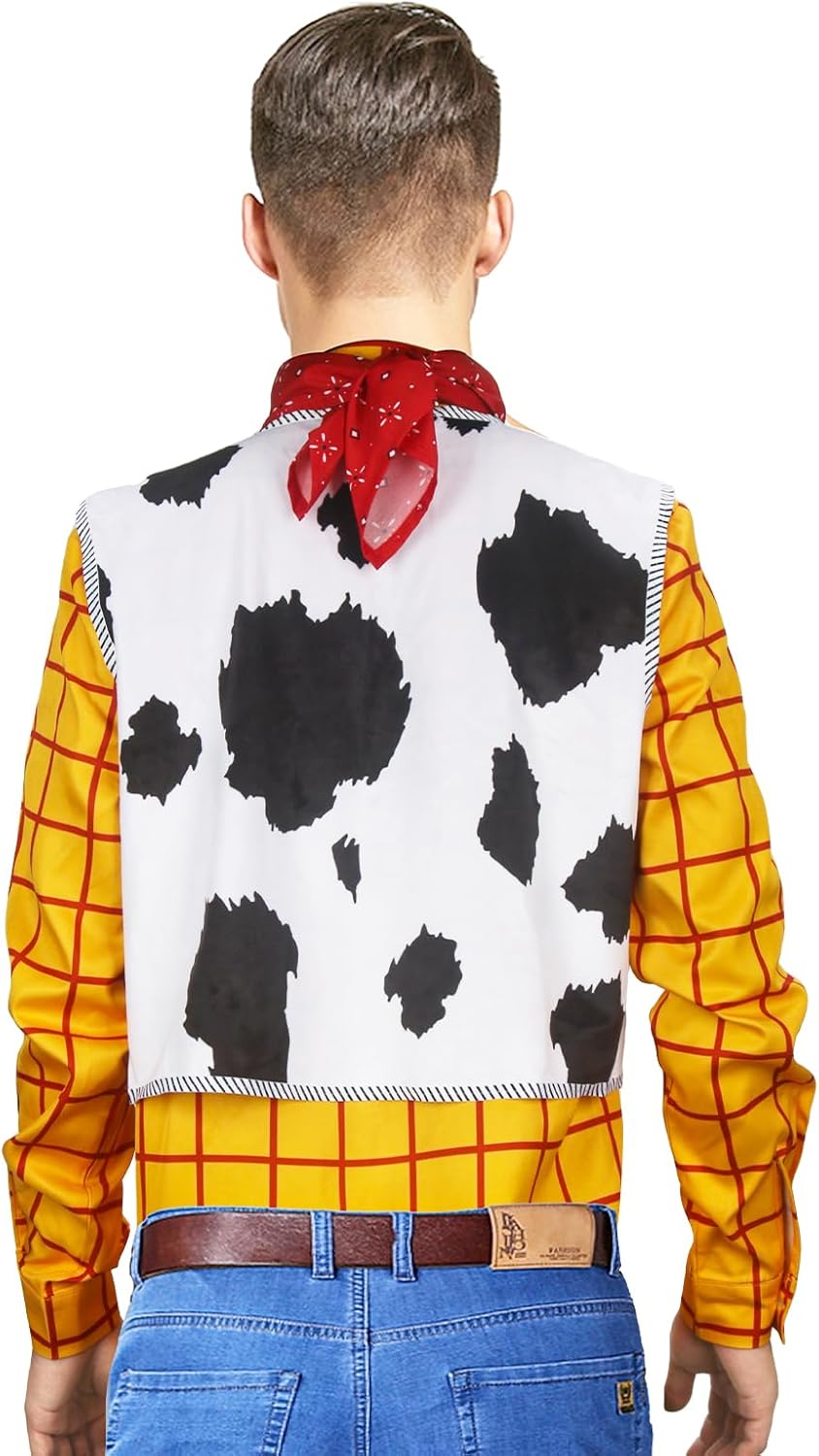 PARTYEVER Cowboy Costume Men's Lapel Tartan Shirt Cowboys Hat Vest Scarf With Sheriff Badge Halloween Outfits