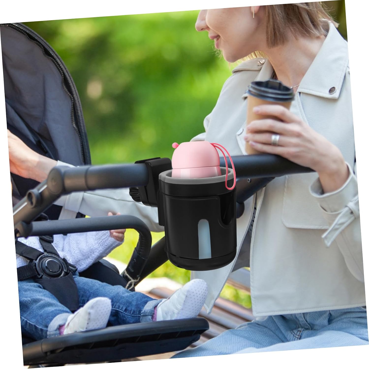 Yardwe Adjustable Dual Cup Holder for Bottles Multi Functional Stroller Accessory Non Slip Design Easy Installation for Stroller Bike for Parents The Go