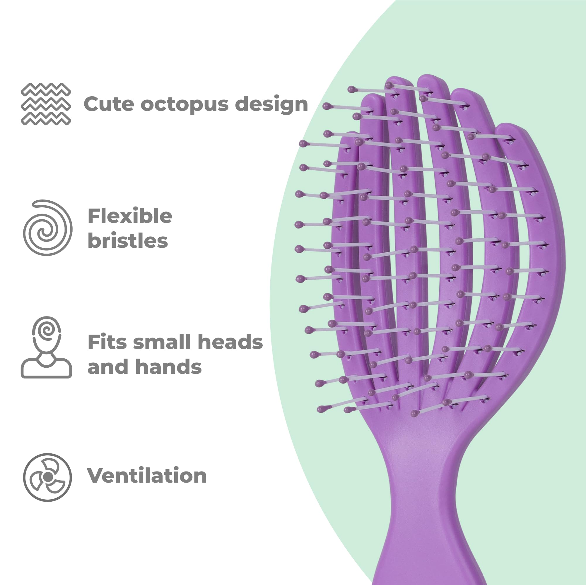 Ninabella Mini Detangling Hairbrush, Cute Colourful Octopus Detangle Brush, For Blow Dry or Brushing Wet Tangled Hair - Image 3