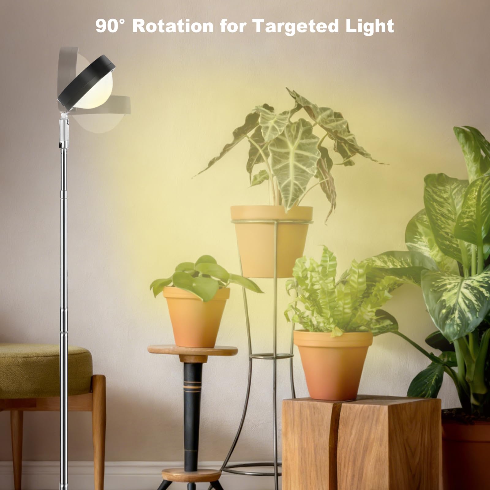 Pflanzenlampe LED Vollspektrum mit Optischer Linse für Hohe PPFD, Höhenverstellbare Grow Lampe mit Standfuß, Grow Light Pflanzenlicht Wachstumslampe mit 6/12/18H Timer für Zimmerpflanzen