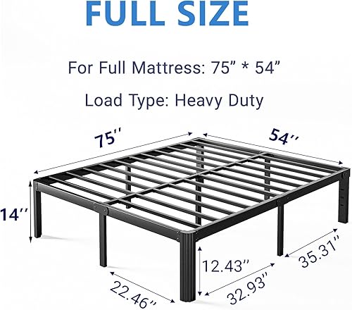 Miniatura 67 de Marco de cama de metal de alta resistencia de 16 pulgadas, marco de cama de plataforma tamaño matrimonial, no necesita somier, sin ruido, fácil
