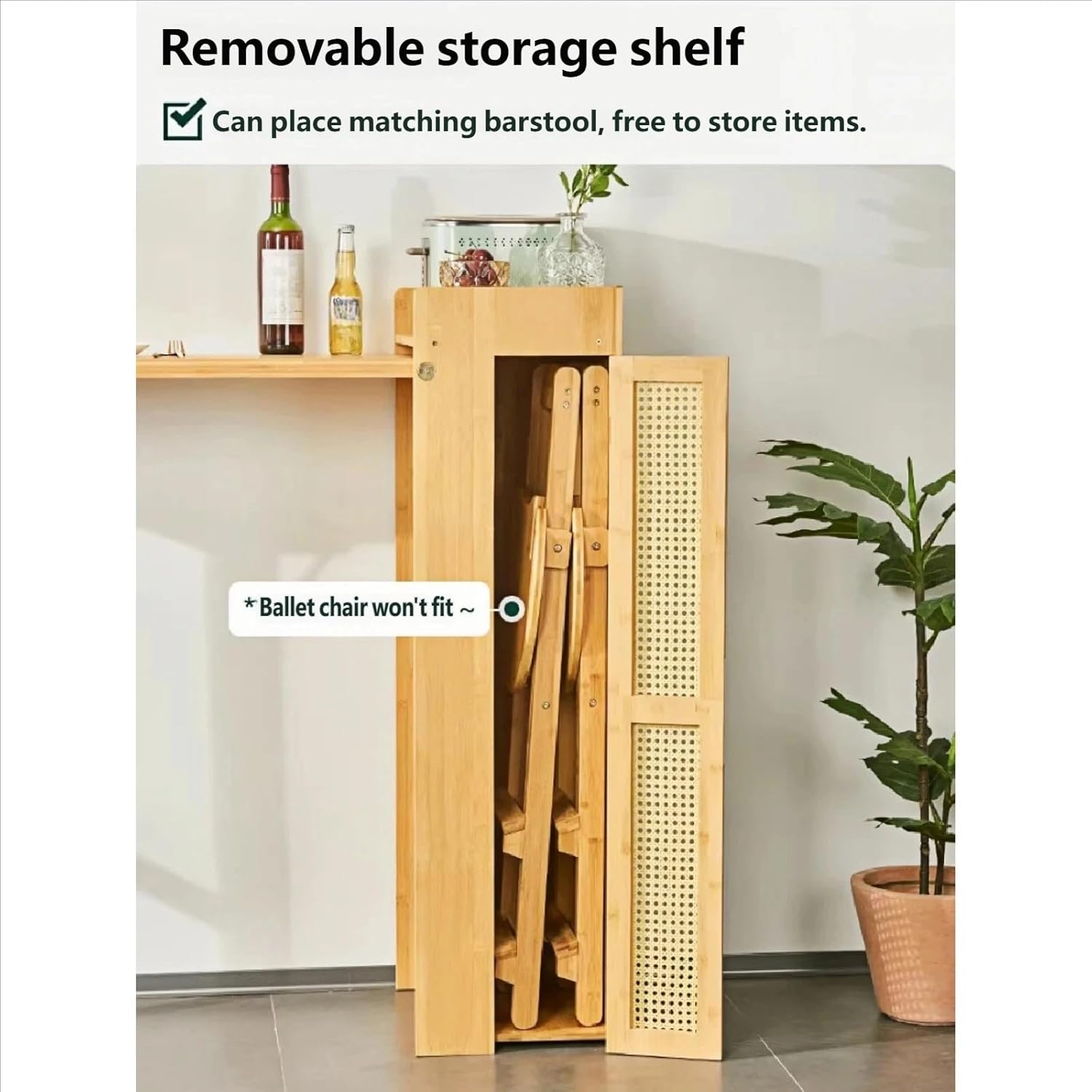Storage Trolley Foldable Kitchen Island Bar Table with Rattan Panel Storage Cabinet Shelving Organizer(Yellow)