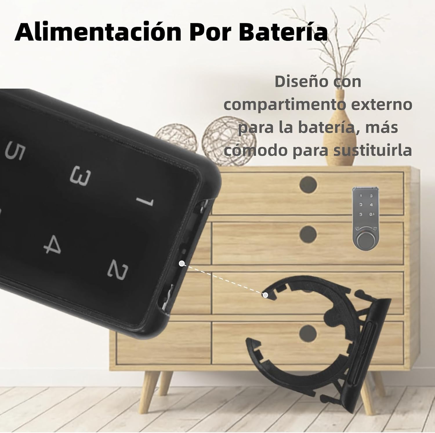 Close-up view of the Vvikizy Digital Electronic Security Cabinet Lock's external battery compartment, emphasizing its design for easy battery replacement.