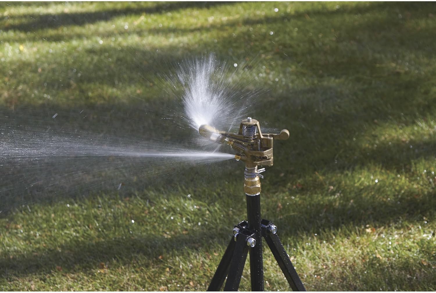 Strongway Tripod Sprinkler with Round Base - 3/4in. Brass Head with 2 Nozzles, 100ft. Dia. Coverage