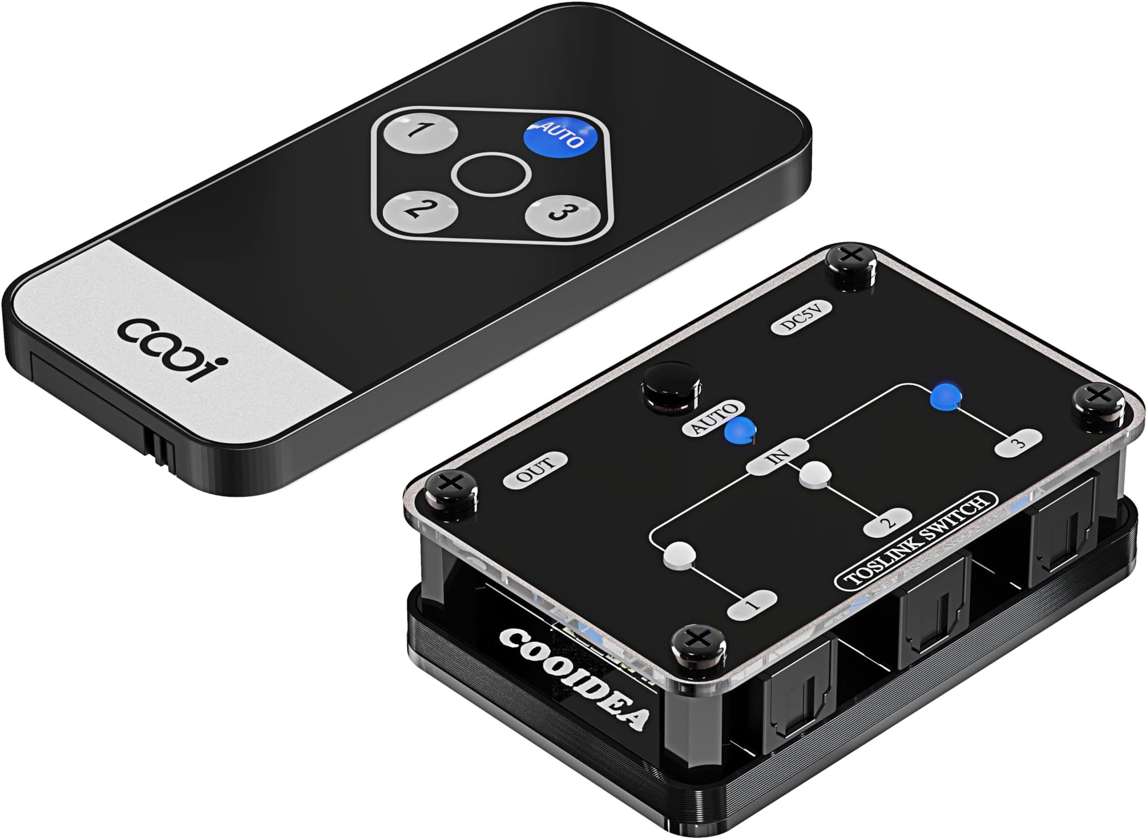 COOIDEA Upgraded SPDIF Toslink Automatic Switch Digital Optical Switcher 3x1 with Wireless Remote Control Supports 192k/24Bit PCM2.0 DTS Dolby-AC3 Compatible with TV/Xbox/Blu-Ray Player/PS