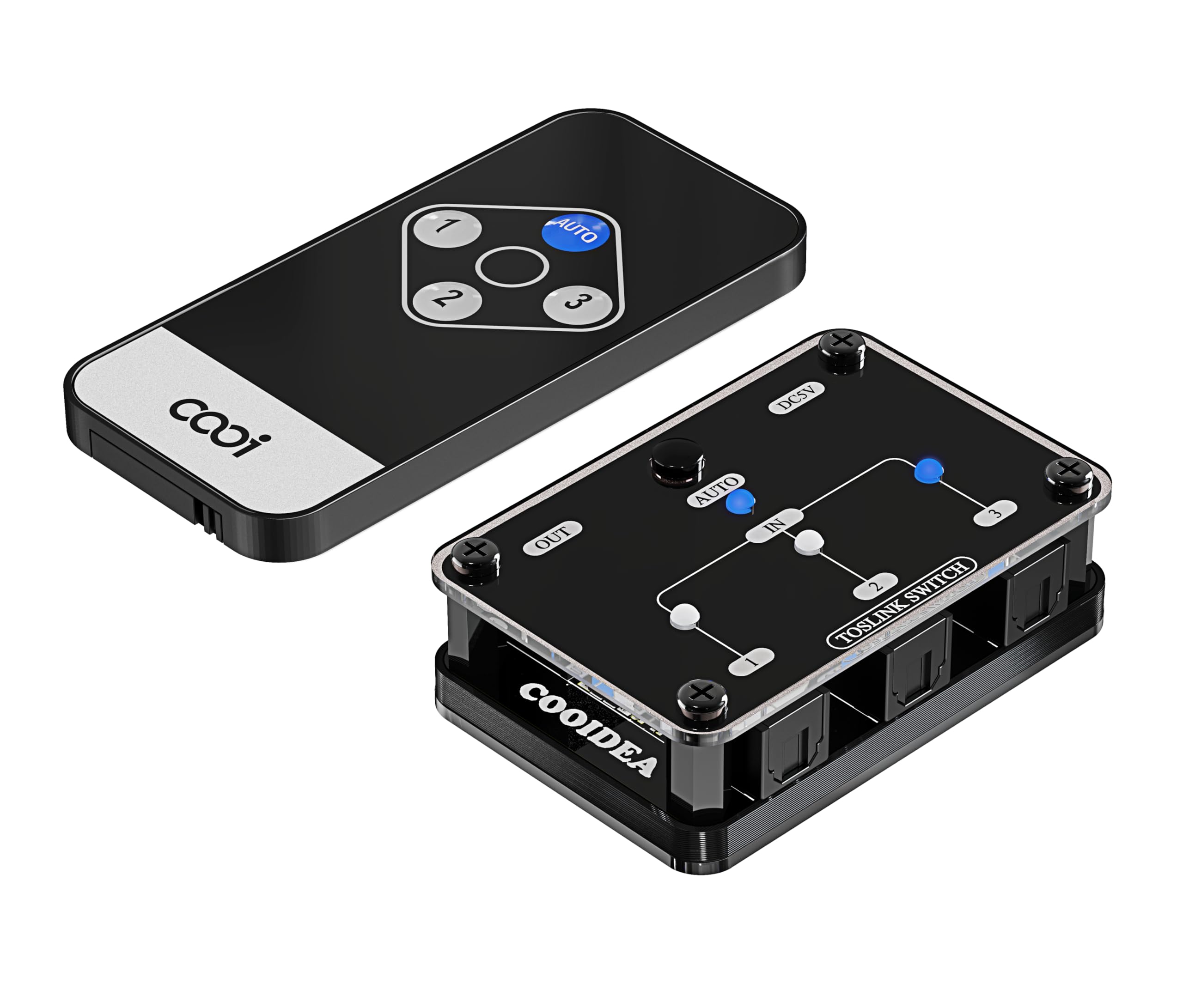 COOIDEA Toslink Automatic Switch Digital Optical Switcher 3 in 1 Out with Remote Control Supports 192k/24Bit PCM2.0 DTS Dolby-AC3 Compatible with HDTV