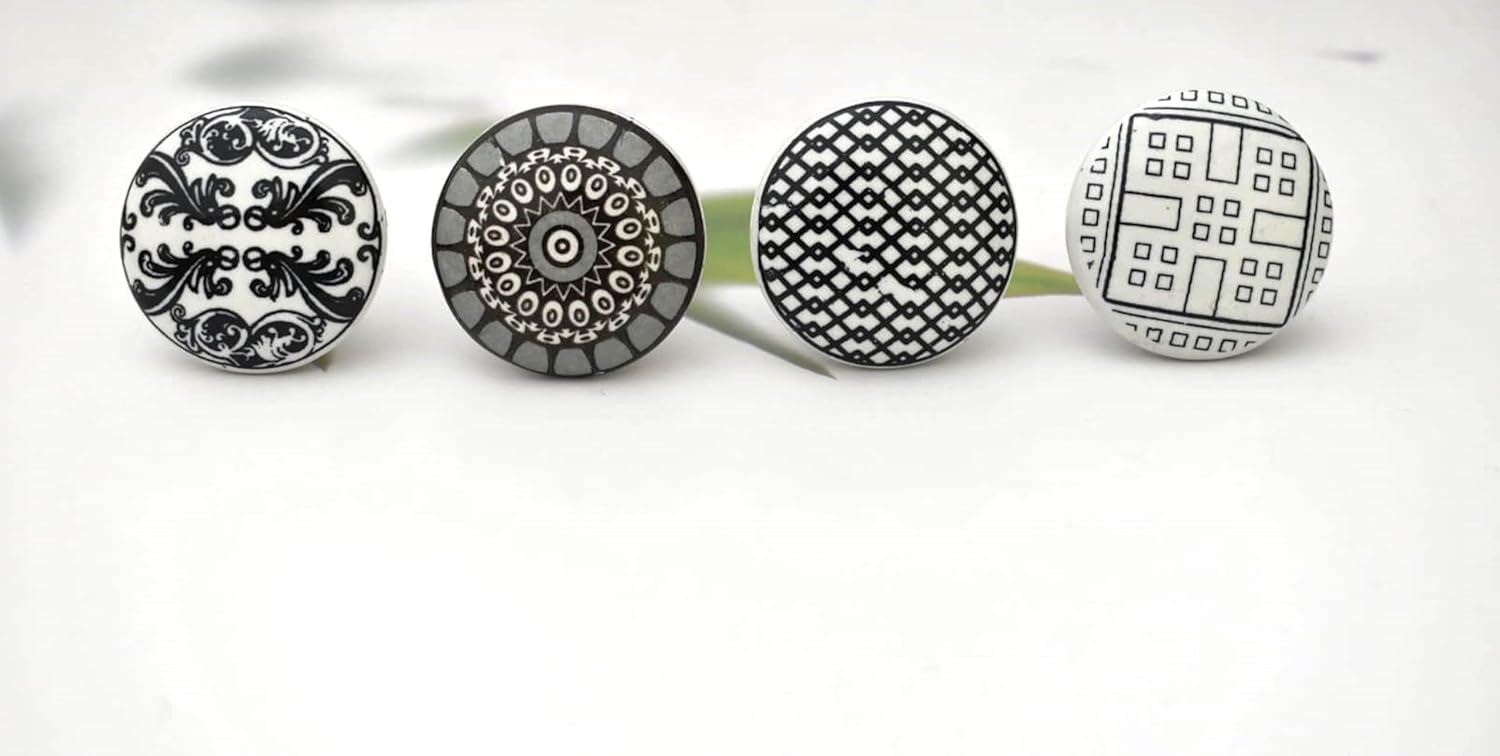 Set of 20 Black & White Ceramic Knobs Kitchen Cabinet Drawer Knobs Hardware Handmade Knobs Cabinet Knobs Ceramic Door Knobs