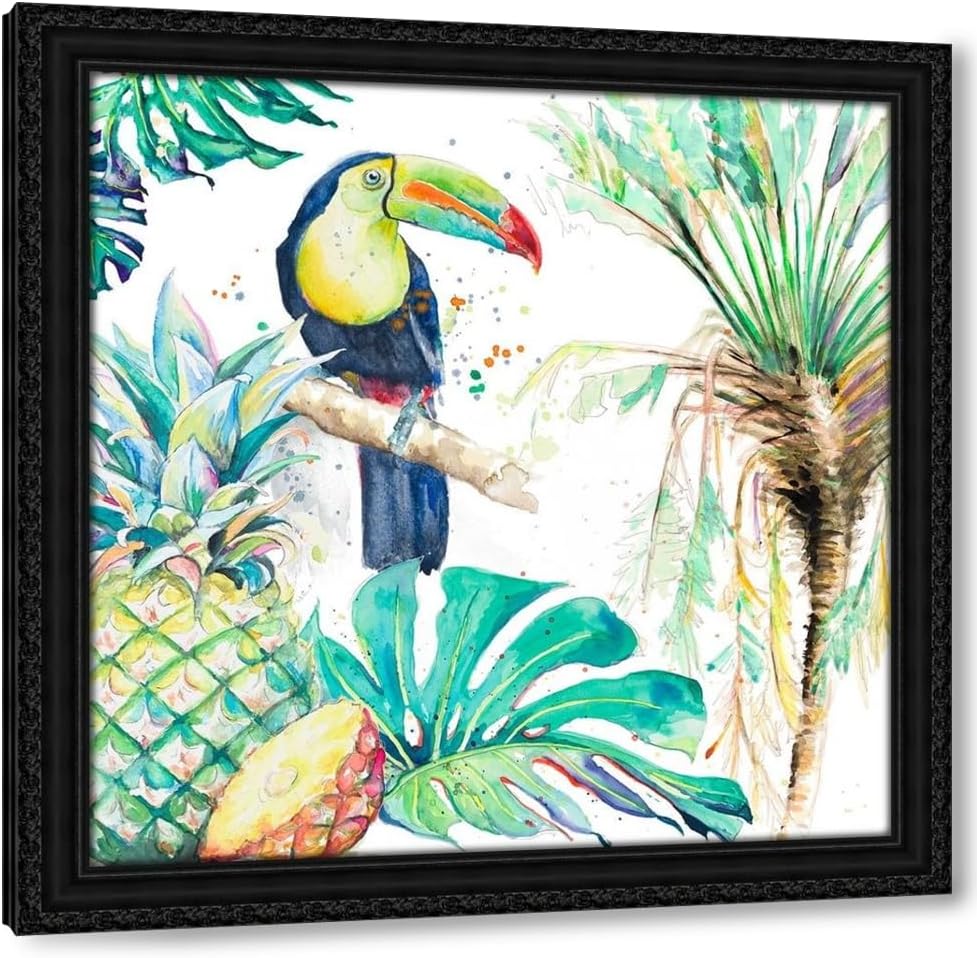 ArtDirect Toucan on Tropical Background 36x36 Huge Gallery Wrapped Canvas Museum Art by Pinto, Patricia