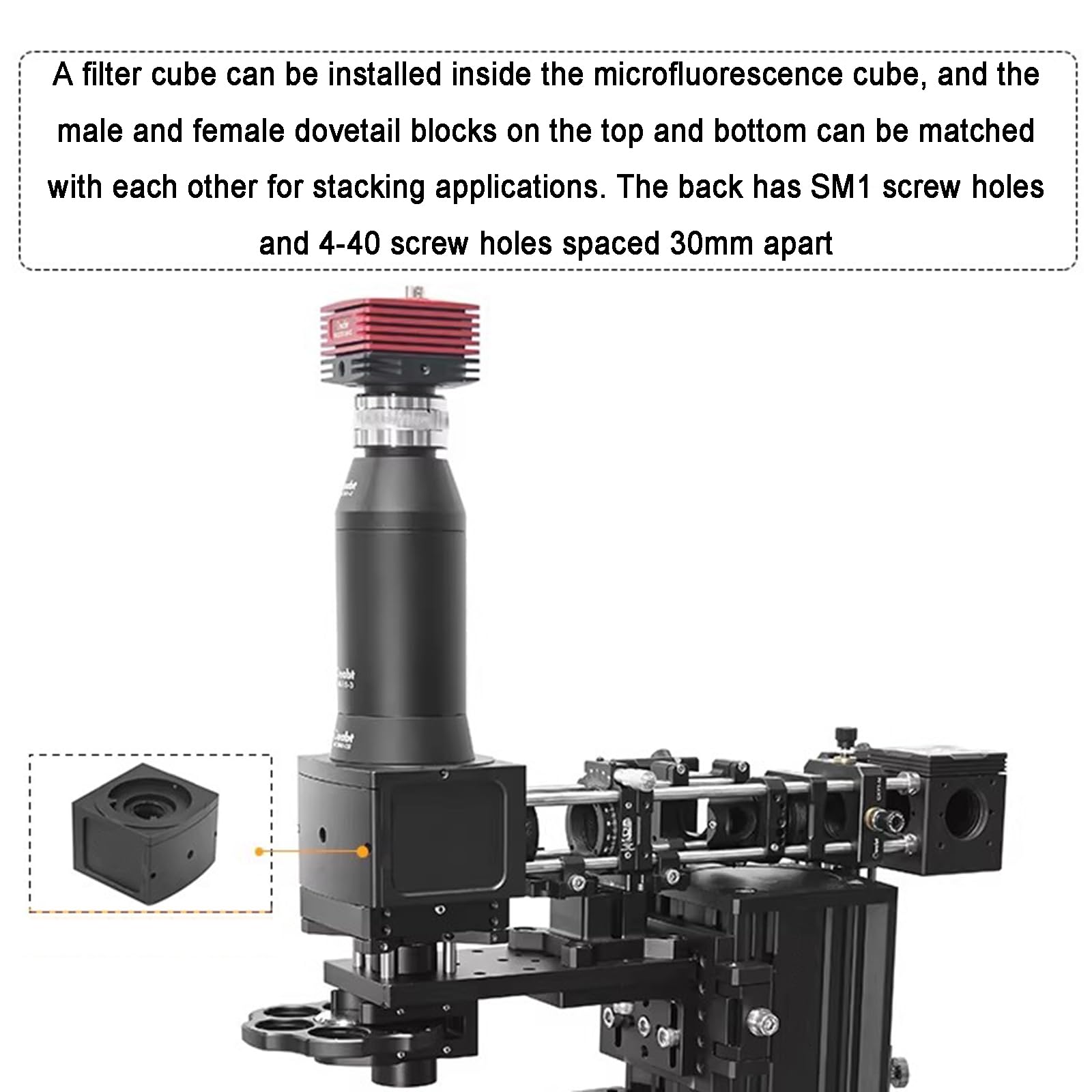 Modulo cubo di fluorescenza per microscopio, modulo in lega di alluminio a sgancio rapido con tubi lenti SM1 e sistemi a gabbia da 30 mm, filtro non incluso