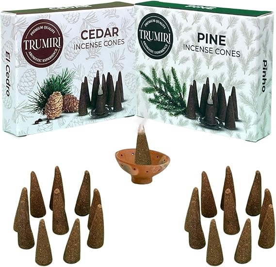 TRUMIRI Incense Cones - Combo Pack of 20 Cone Incense - 10 Cedar + 10 Pine - Insence Cones - Incense Cones Scented - Cone Incense Scents - Insense Cones - Incent Cone