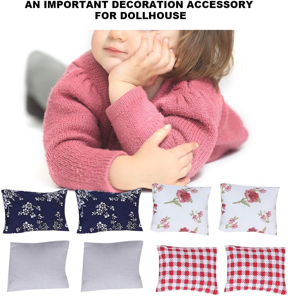 1:12 Doll Pillow, 8pcs Soft Fabric Mini Pillows Lightweight Dollhouse Miniature Model Toy Accessory