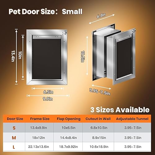 Miniatura 5 de Puerta de gato para pared, puerta pequeña para mascotas, puerta resistente para perros, marco de aluminio, 2 solapas magnéticas, eficiencia