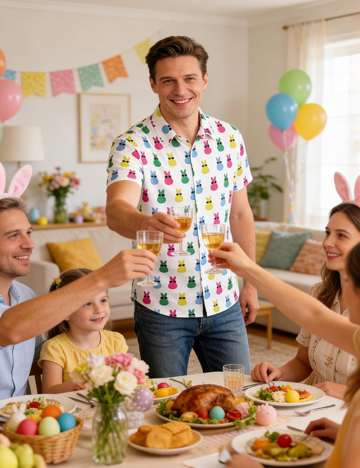 LINOCOUTON Mens Easter Short Sleeve Button Down Shirts