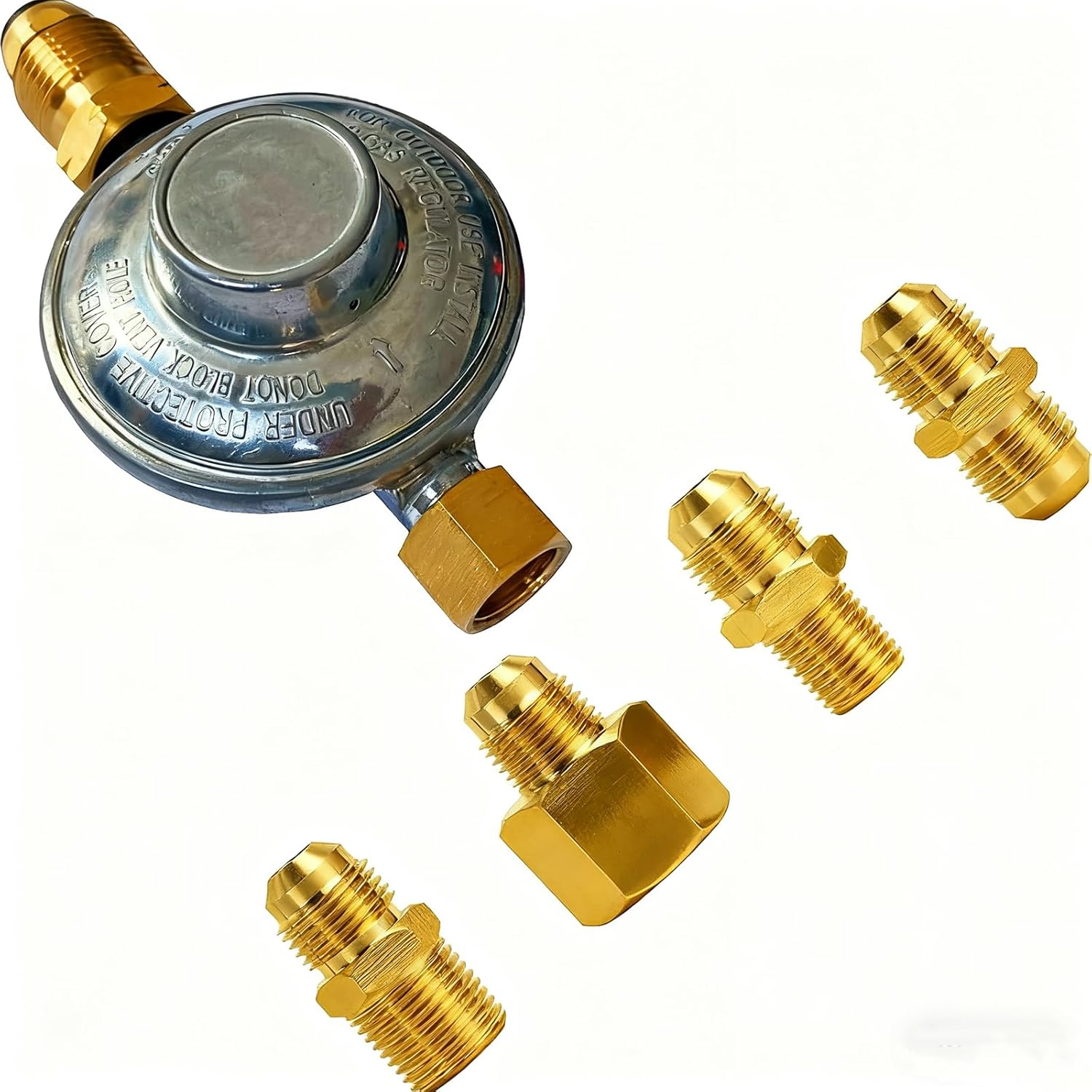 MCAMPAS F276136 Propane Low Pressure Regulator 11" W.C, Multi-Function Propane Hose 1/4" & 1/2" & 3/8" Universal Converts Adapter Fitting