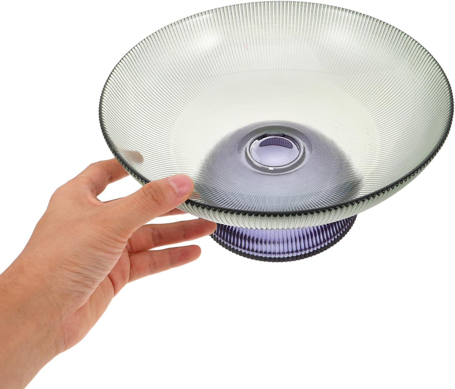 SECFOU Glass Fruit Bowl Decorative round Fruit Serving Dish with Brass Gold Trim Pedestal for Living Room and Dining Table Use