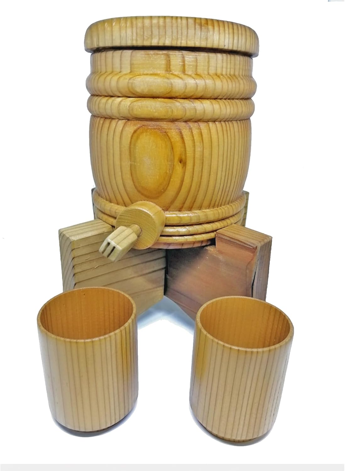 Japanese Wooden Sake Dispenser and Cups Set - Handmade in Japan
