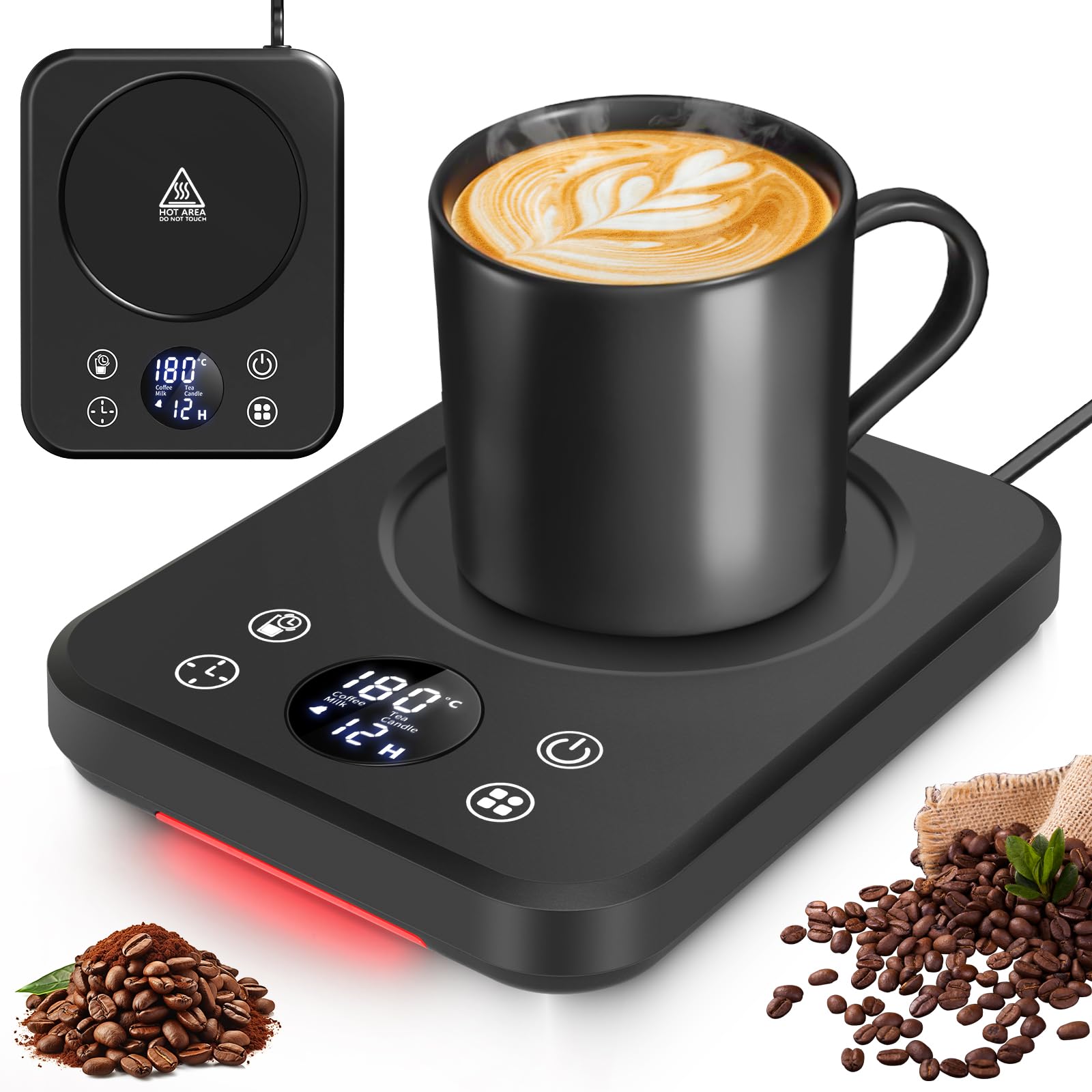 LFENYIGICoffee Mug Warmer, Smart Electric Heated Coffee Cup Warmer for Desk Candle Warmer with Auto Shut Off, Timer, 10 Temperature Setting for Self Heating Coffee, Milk, Beverage, Candle Jar - Black