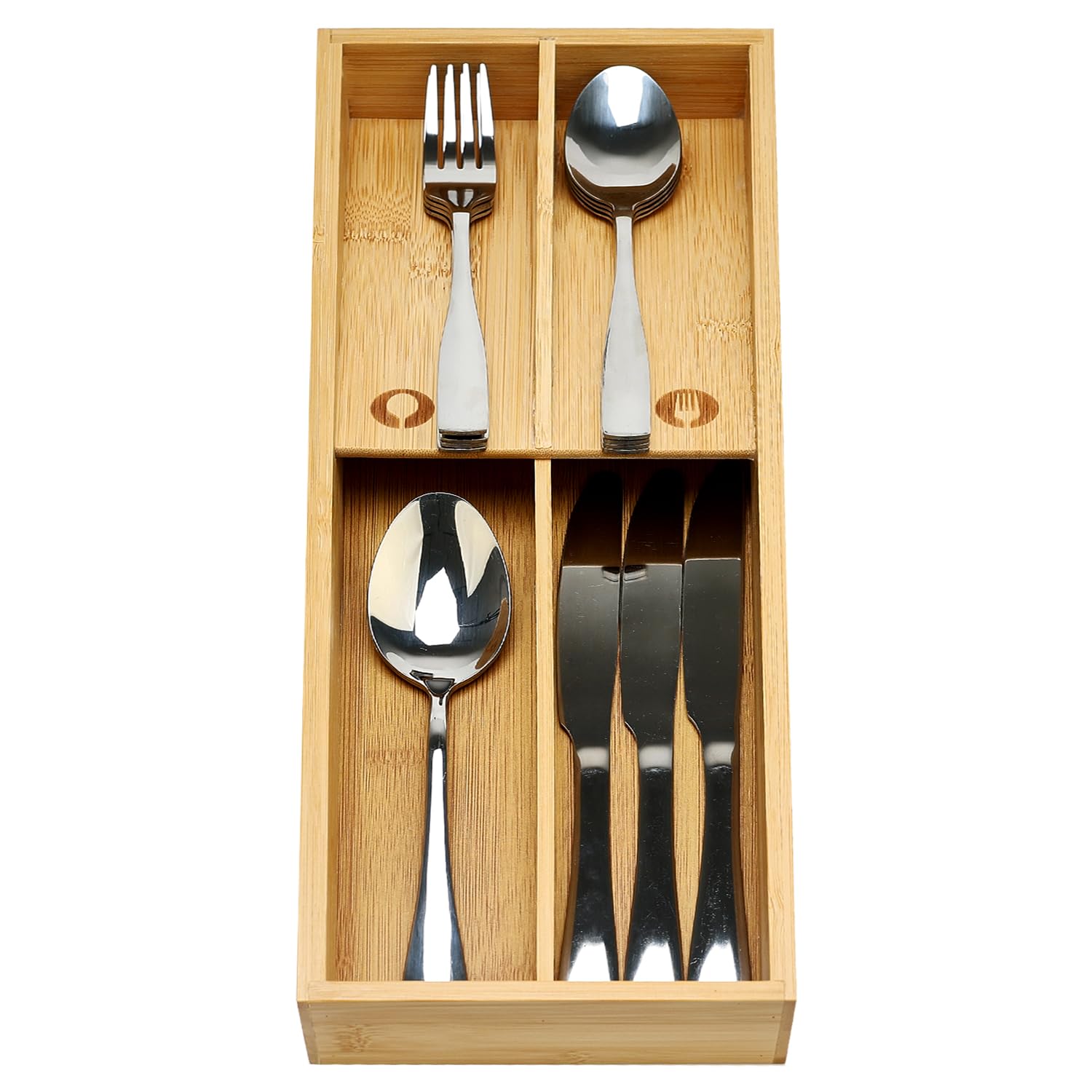Small Bamboo Silverware Organizer for Drawer Utensil Tray Wood Cutlery Organizer Holder Narrow Flatware Caddy Wooden Kitchen Utensil Cutlery Drawer Skinny Fork and Spoon Silverware Organizer Tray