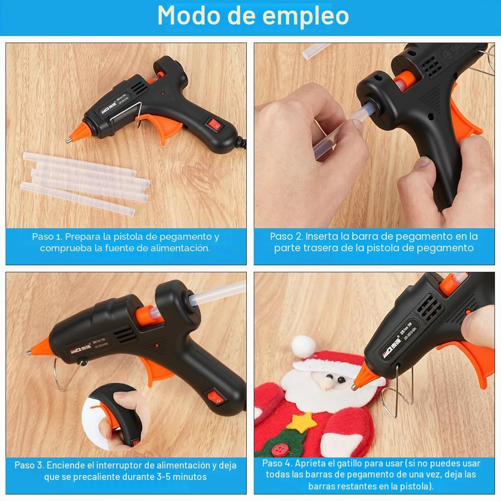 Ainiv Mini Pistola de Silicona Caliente 30 Barras de Pegamento (7 mm x 150 mm), Pistola Silicona Antigoteo de 30 W, para Arte, Empaques, Reparaciones y en el Hogar, Oficina y Escuela