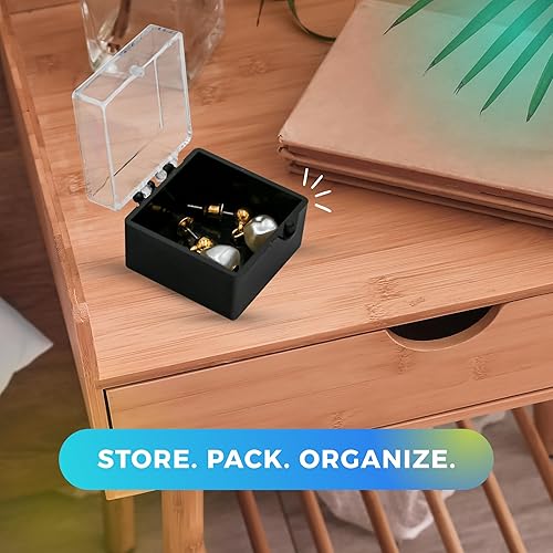 Miniatura 5 de 50 cajas de plástico duro con tapa con bisagras con fondo negro, 1 pulgada de largo x 1 pulgada de ancho x 0.75 pulgadas de alto, fabricadas en los