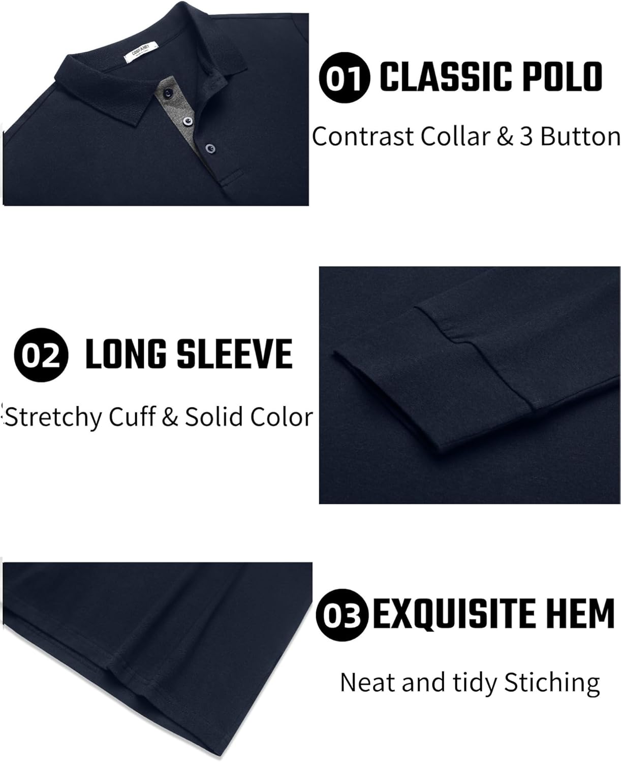 COOFANDY Mens Long Sleeve Polo Shirts Cotton Collared Shirts Casual Business Polo Classic Golf T Shirts - Image 6