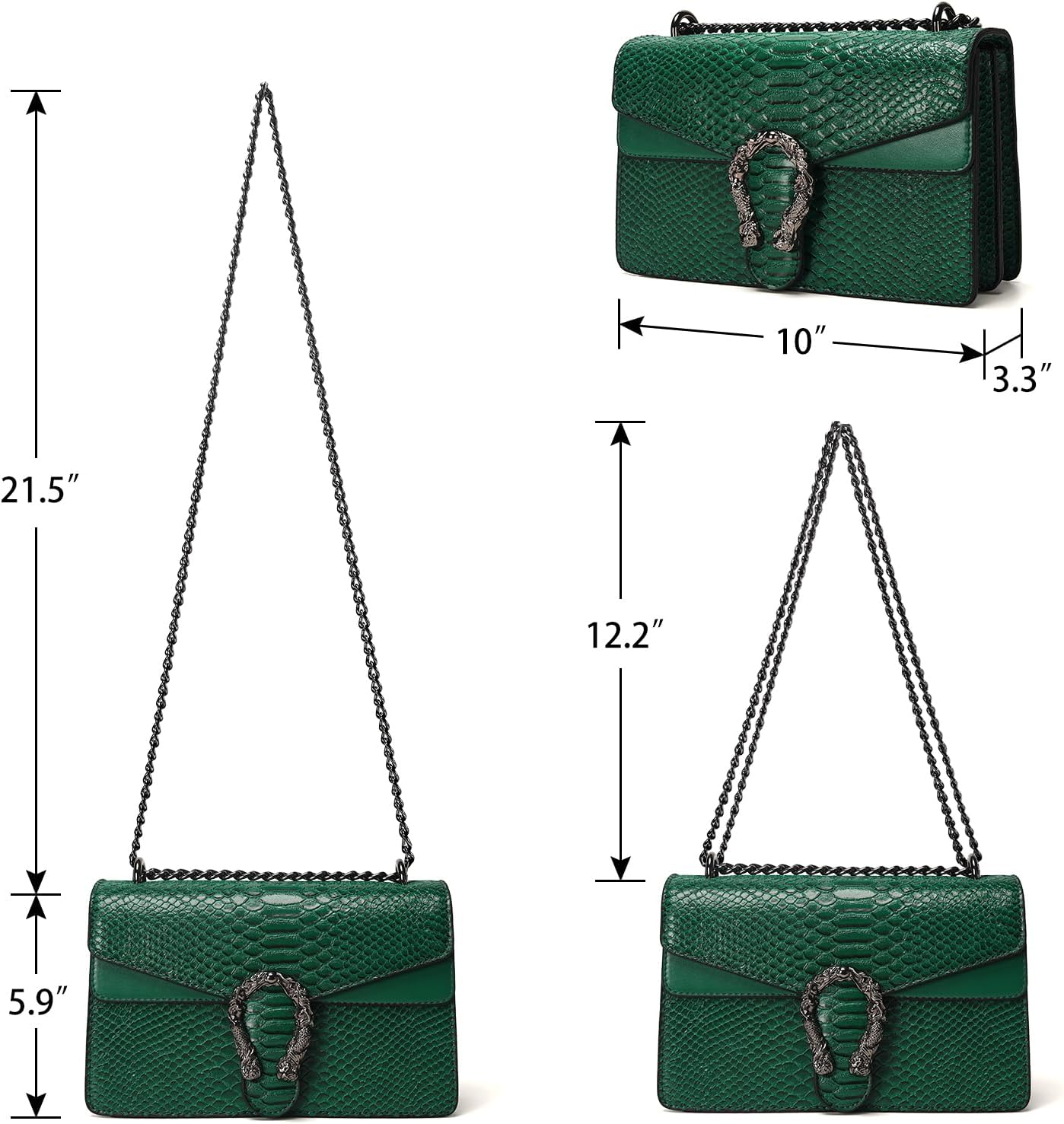 Leather Shoulder Bag Chain Purse for Women - Fashion Crossbody Bags Vintage Snake Print Underarm Bag Square Satchel Handbag - Image 3