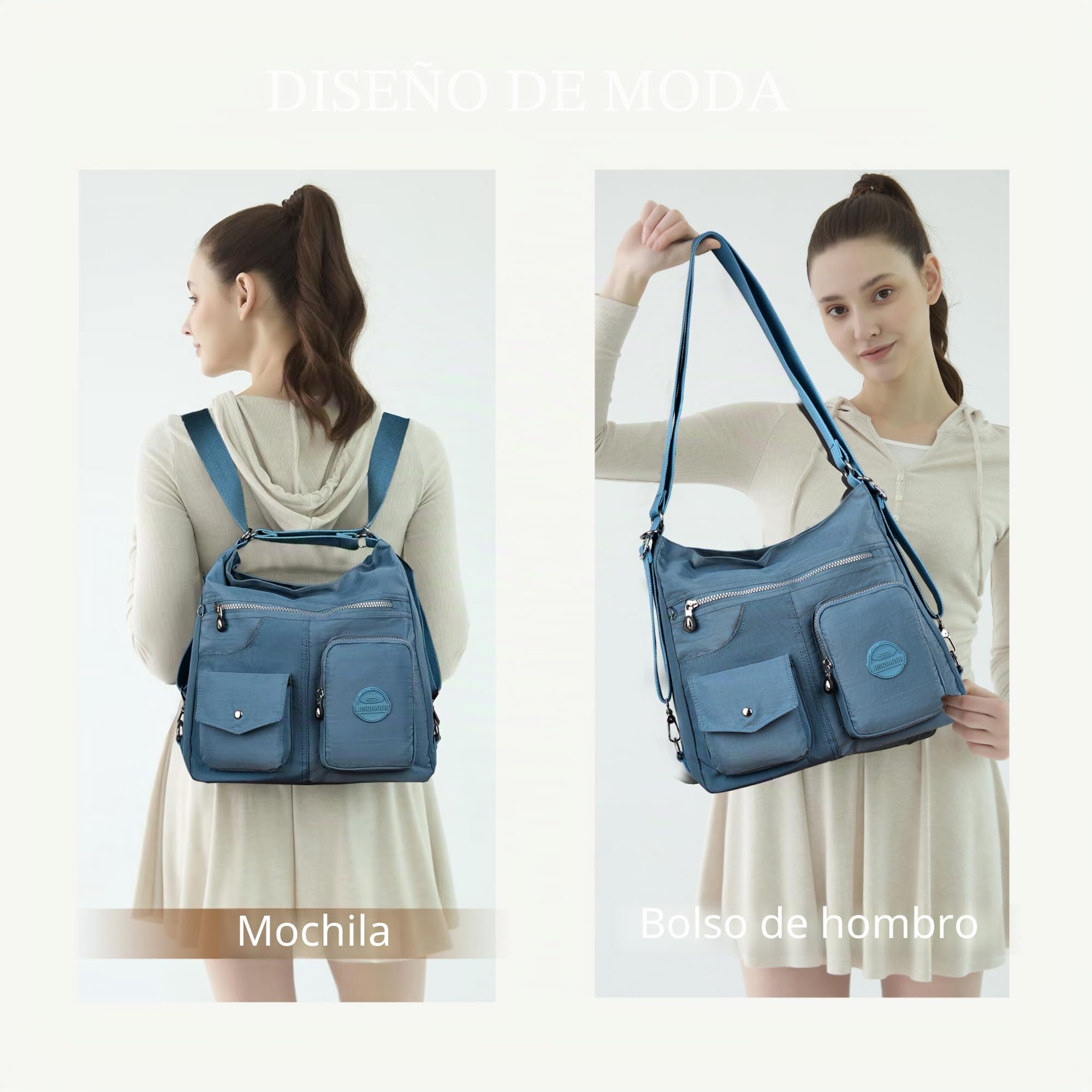 Bolso hobo multiusos para mujer con RFID antirrobo, bolso cruzado de nailon impermeable, bolso de hombro, mochila convertible