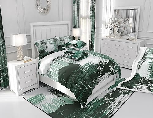 Miniatura 6 de Manfei Juego de sábanas abstractas tamaño matrimonial, juego de sábanas de arte abstracto moderno, 4 piezas con sábana bajera de bolsillo profundo +