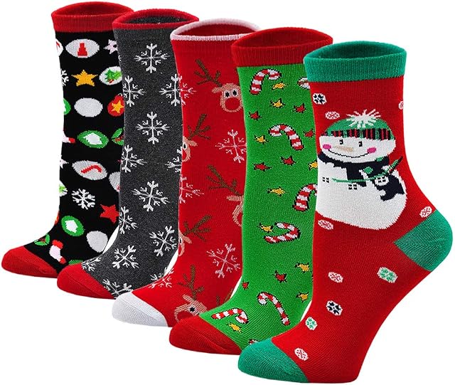 ZFSOCK Funky Socks Novelty Women Ladies: Funny Odd Crazy Colourful Cotton Socks Christmas Gifts Fun Japanese Style Pattern Cute Birthday Presents Ankle Socks Multipack 5 Pairs