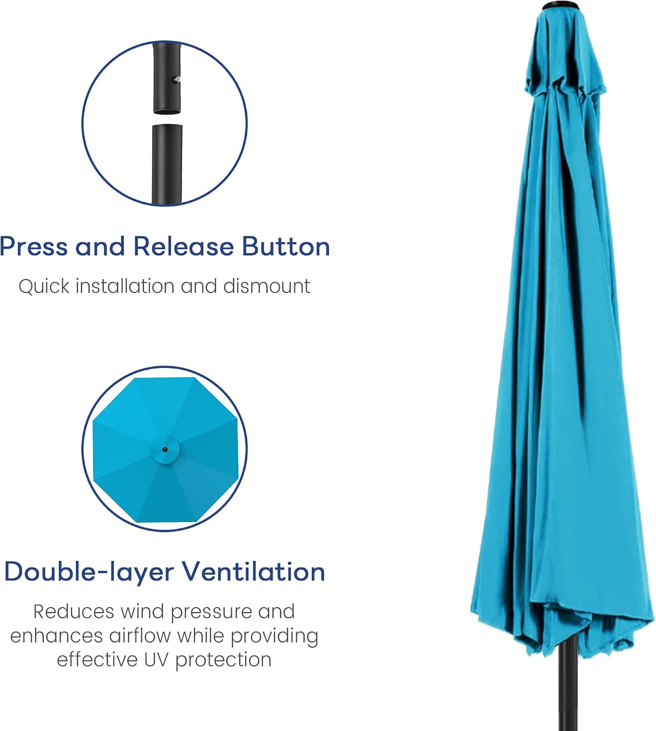 Kromax 9ft Outdoor Patio Umbrella, Outdoor Umbrella for Patio,Venting, with Internal Crank, for Garden Table, Ideal for Pool, Deck, Yard, Beach, Blue