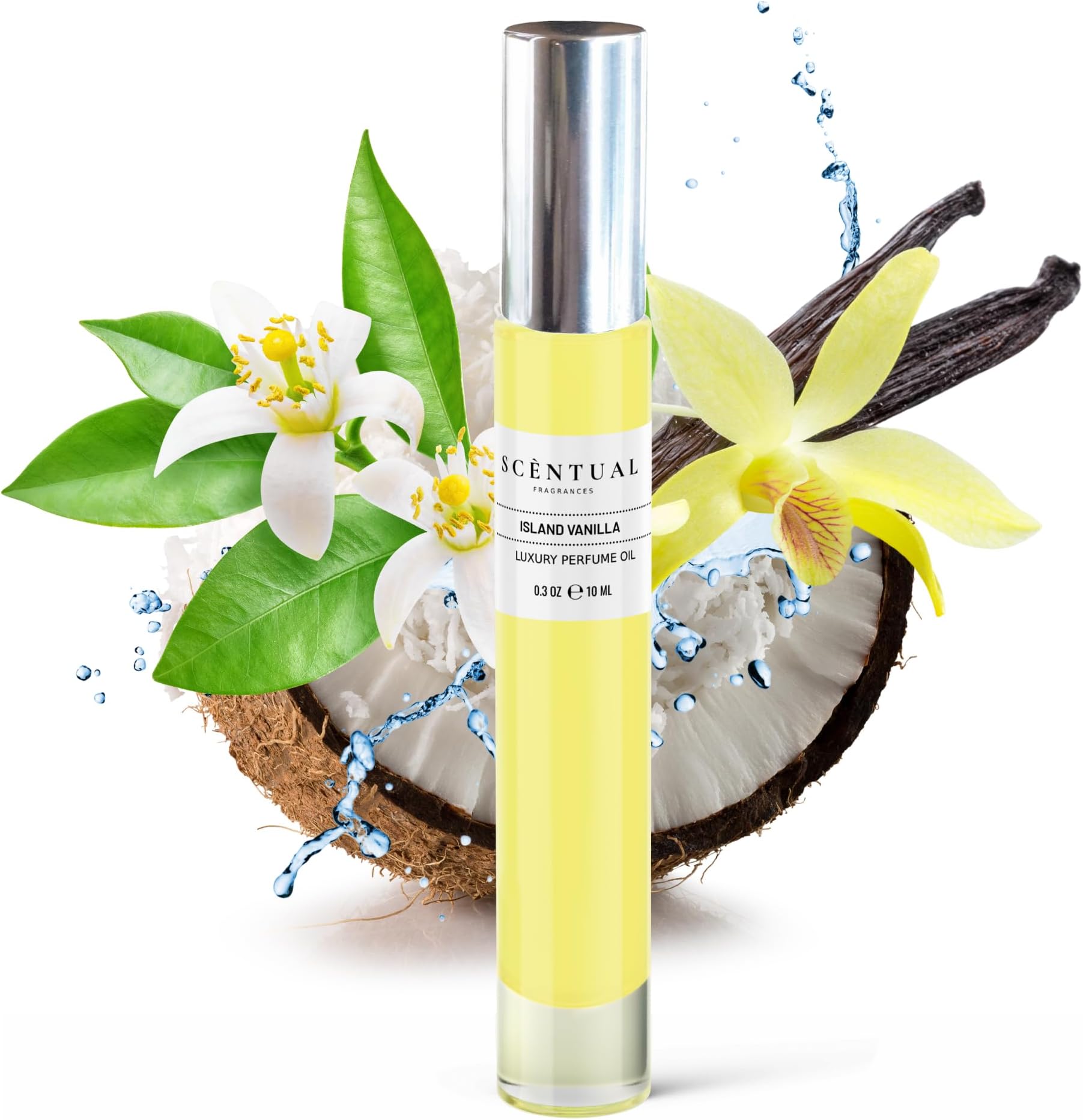 Scentual Fragrances, Luxury Perfume Oil, Ultra-Concentrated Women Roll-On Fragrance Oil, Long Lasting Rollerball Travel Mini Perfume, Vegan, Alcohol & Cruelty Free 10ml (Island Vanilla)