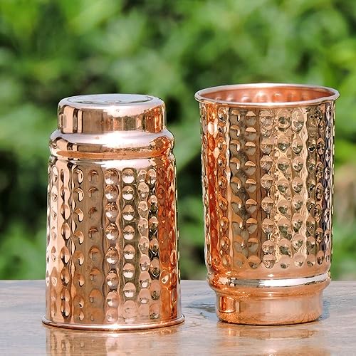 Miniatura 3 de Juego de 2 vasos de cobre puro martillado, sin revestimiento, sin revestimiento y sin laca, 11.8 fl oz (11.8 onzas líquidas) vasos de cobre para el