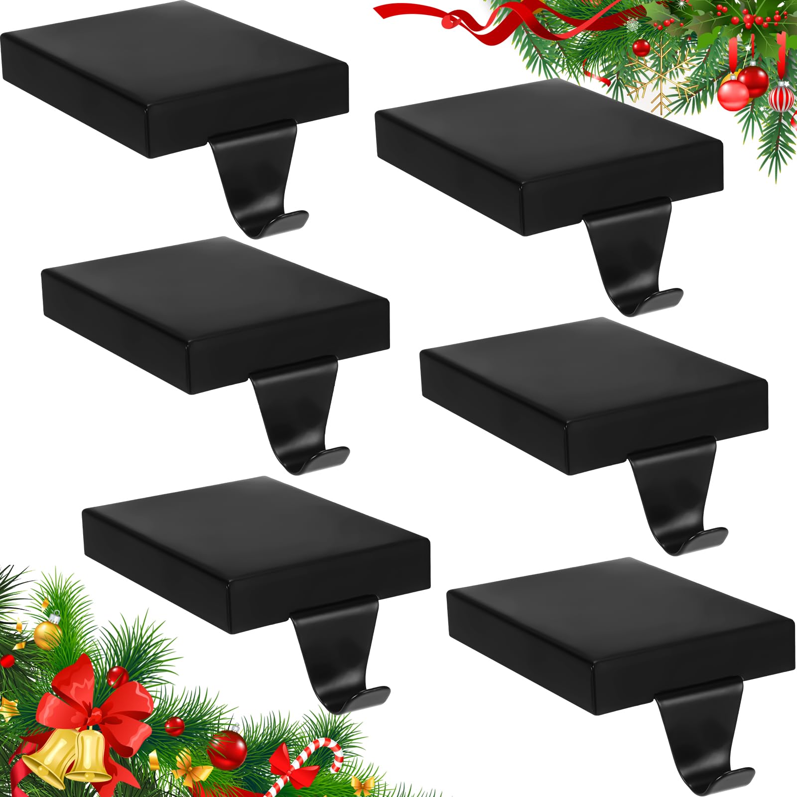 Zonon Christmas Stocking Holders Metal Stocking Hangers for Mantle Christmas Stocking Hanging Hooks Stocking Holder for Holiday Xmas Fireplace Stair Indoor Decor(4 Pcs, Black)