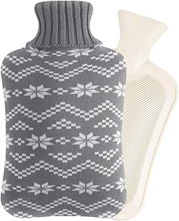 OliviaLiving Hot Water Bag Hot Water Bottle 2 Liter Heat Up and Refreezable Hot Cold Pack with Knit Cover for Pain Relief Hot Cold Therapy, Snowflake