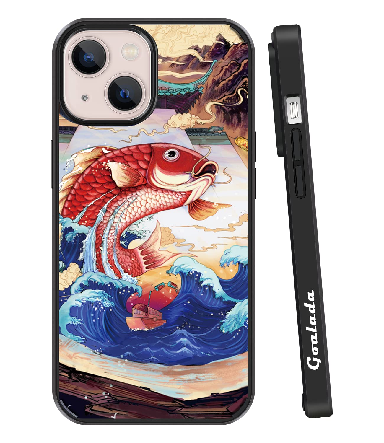 Goalada Hybrid Compatible with iPhone 13 Pro Case | Cool Japanese Print Koi Carp | Shockproof Protective Bumpers Slim Phone Cases for iPhone 13 Pro (2021) - Black
