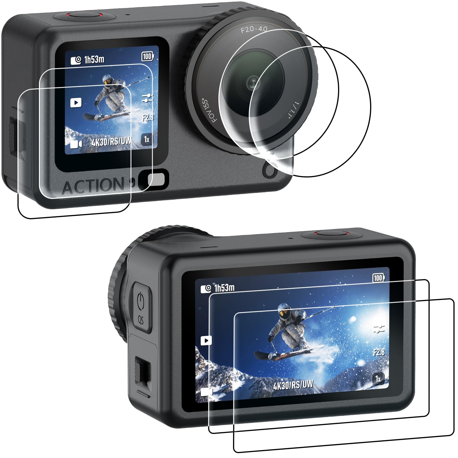 AMAZEAR Ochraniacz ekranu do akcesoriów DJI Osmo Action 6 Pro, 3-pak HD Pełna ochrona Osmo Action 6 szkło hartowane 9H Multi Coated 2.5D Curved Nano Hartowana folia zestaw odporny na zarysowania